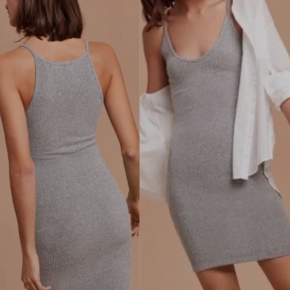 Aritzia Community Parfait Ribbed Bodycon Dress Mini Light gray size XS - Picture 1 of 6